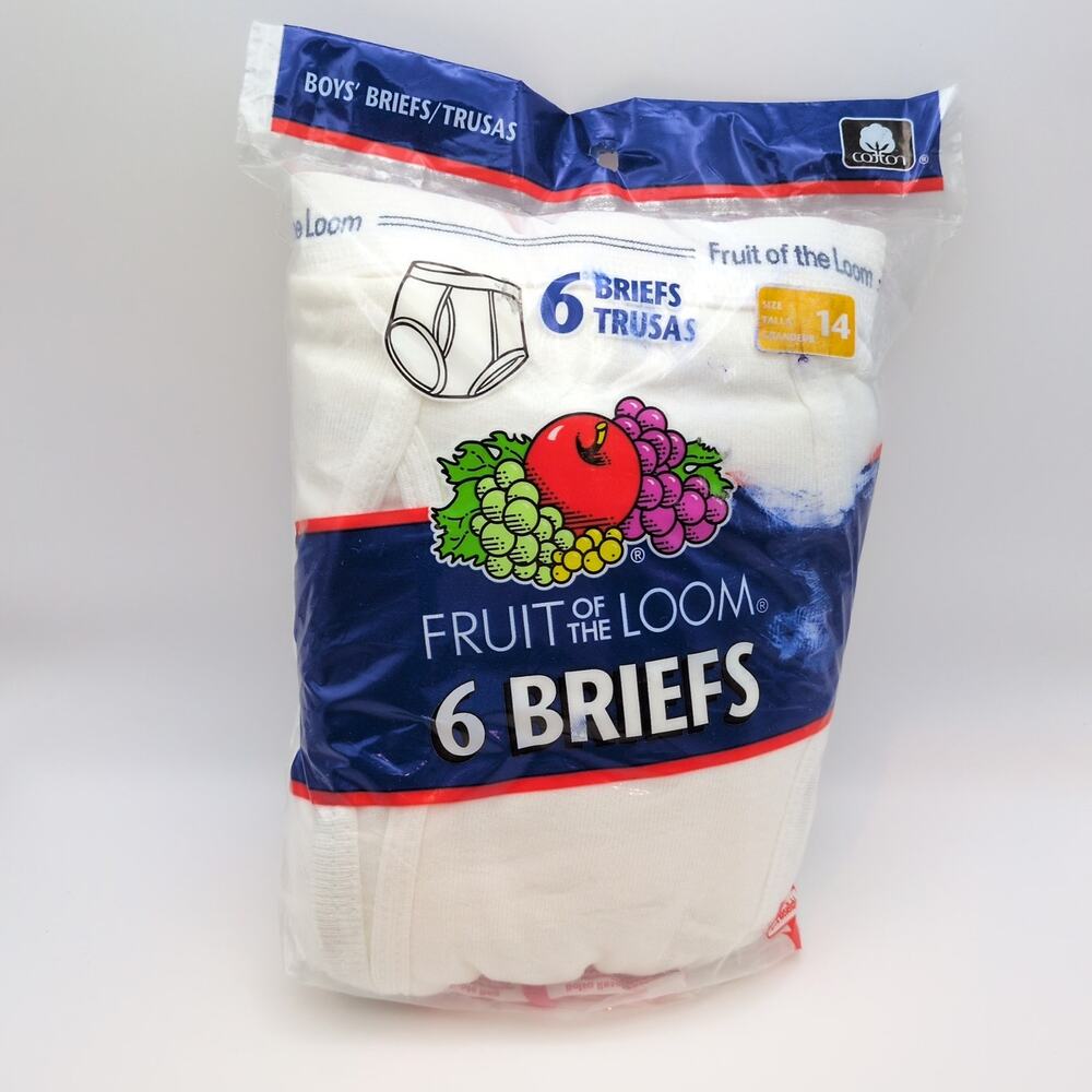 Vintage 2002 NOS Boys 6 Pack Fruit of the Loom White Underwear Briefs Sz 14